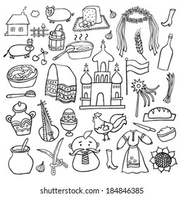Ukraine hand drawn cartoon set
