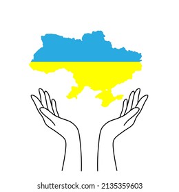 Ukraine in hand. Save the Ukraine. Vector illustration