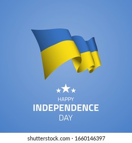 Ukraine happy independence day greeting card, banner, vector illustration. Ukraine holiday 24th of August design element with waving flag as a symbol of independence