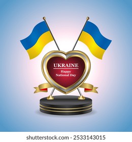 Ukraine Happy National Day small table flag with Golden Heart