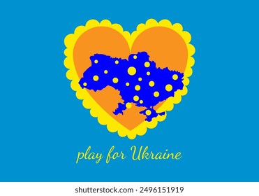 Ukraine in the heart. Associative illustration of peace, love and prosperity of the country. Drawing in blue and yellow colors for Independence Day, Flag Day of Ukraine for decoration and printing.