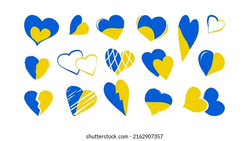 Ukraine heart vector icon, blue and yellow colors flag, ukrainian peace and love set, heart hand drawn. National illustration