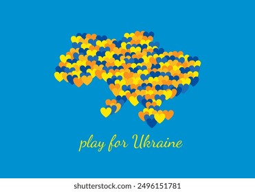 Ukraine from hearts. Associative illustration of peace, love and prosperity of the country. Drawing in blue and yellow colors for Independence Day, Flag Day of Ukraine for decoration and printing.