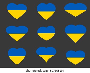 Ukraine. Hearts with the Ukrainian flag. Vector illustration.