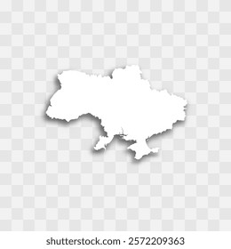 Ukraine high detailed vector representation of country silhouette. White color on transparent background with dropped shadow. For educational, decorative, or informational use.