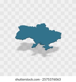 Ukraine high detailed vector representation of country silhouette. 3D map on transparent background with dropped shadow. For educational, decorative, or informational use.