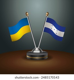 Ukraine and Honduras flag together. Small table flag with color gradient background