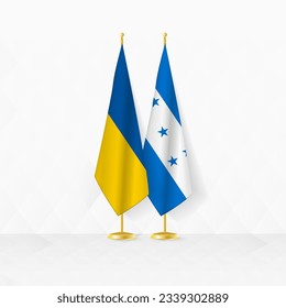 Ukraine and Honduras flags on flag stand, illustration for diplomacy and other meeting between Ukraine and Honduras. Vector illustration.
