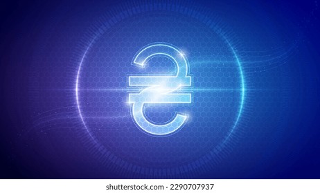 Ukraine Hryvnia (UAH) Sign Symbol Futuristic Hologram Neon Glow Cybernetic Digital Circuit Currency Cryptocurrency Exchange Trading Backdrop Background Design Vector