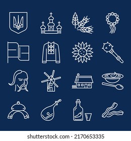 Ukraine icons collection in line style. Ukrainian traditional symbols. Vector illustration.