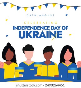 Ukraine Independence Day, 24th August background, banner, post. Independence day of Ukraine celebration banner with people holding its flags. The country become independent in 1991.