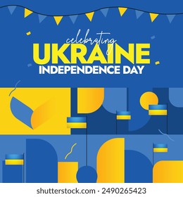 Ukraine Independence Day. 24th August celebrating Ukraine independence day banner with its flag and abstract art elements, shapes in its flag colours. The country become independent in 1991.