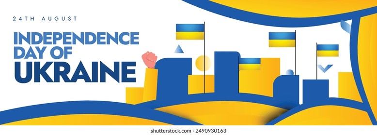 Ukraine Independence Day. 24th August celebrating Ukraine independence day cover banner with its flag and abstract art elements, hand fists in its flag colours. The country become independent in 1991.