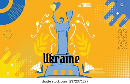 Ukraine independence day with abstract modern design. Flag and map of Ukraine with typography blue and yellow color theme. Ukraine national day banner.
