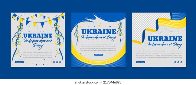 Ukraine independence day celebration social media post template set