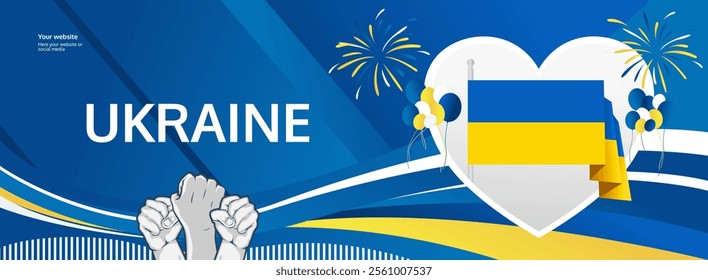 Ukraine Independence Day greeting banner concept. August 24th is celebrated as Ukrainians National Day. Nice template with flag and raised fist, great for nationalism poster.