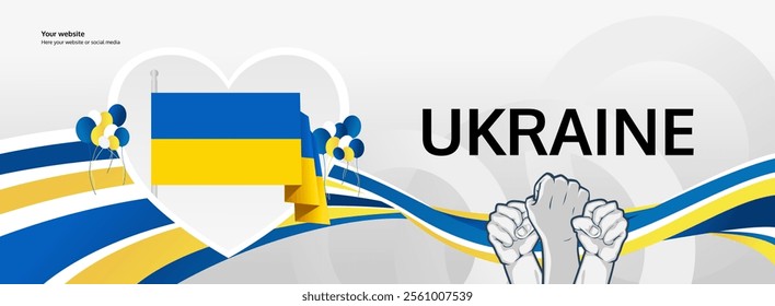 Ukraine Independence Day greeting banner concept. August 24th is celebrated as Ukrainians National Day. Nice template with flag and raised fist, great for nationalism poster.