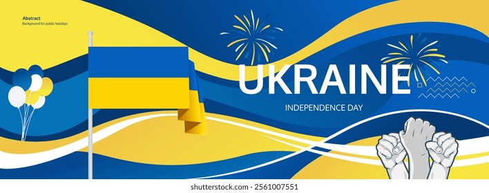 Ukraine Independence Day greeting banner concept. August 24th is celebrated as Ukrainians National Day. Nice template with flag and raised fist, great for nationalism poster.