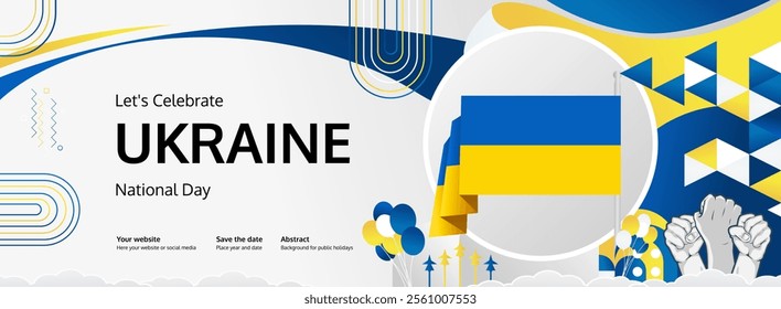 Ukraine Independence Day greeting banner concept. August 24th is celebrated as Ukrainians National Day. Nice template with flag and raised fist, great for nationalism poster.