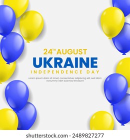 Ukraine Independence Day Greeting Card. Flying Balloons In National Colors of Ukraine