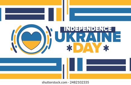 Ukraine Independence Day. National happy holiday, celebrated annual in August 24. Ukrainian flag. Blue and yellow. Patriotic elements. Poster, card, banner and background. Vector illustration