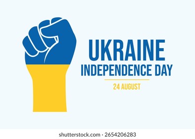 Ukraine Independence Day poster with clenched fist in ukraine flag colors vector illustration. Ukraine hand raised fist icon. Template for background, banner, card. 24 August every year. Important day