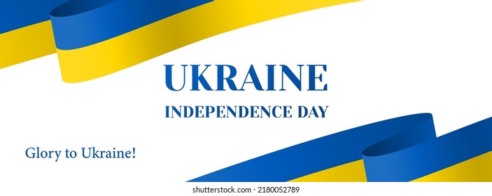 Ukraine Independence day vector banner, header. National holiday greeting card with ukrainian flag. Social media cover template. Glory to Ukraine