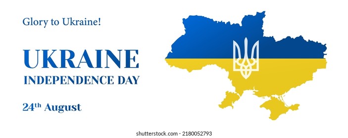 Banner vectorial del Día de la Independencia de Ucrania. Tarjeta de saludo de feriado nacional con mapa de Ucrania y tridente. Plantilla de cobertura de medios sociales