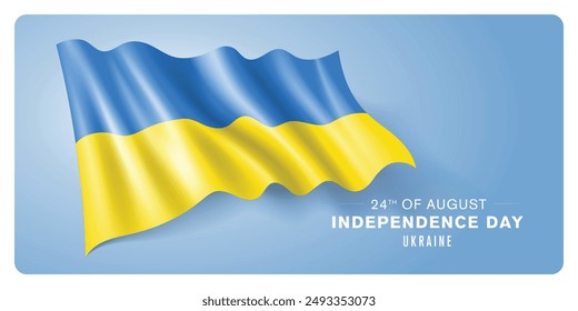 Ukraine independence day vector banner, greeting card. Ukrainian wavy flag in 24th of August patriotic holiday horizontal design with realistic flag