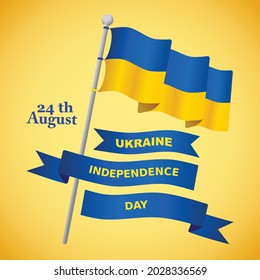 ukraine Unabhängigkeit Tag Vektorgrafik mit einer Flagge und Band Zur Erinnerung an den wichtigsten Tag in der Ukraine am 24. August