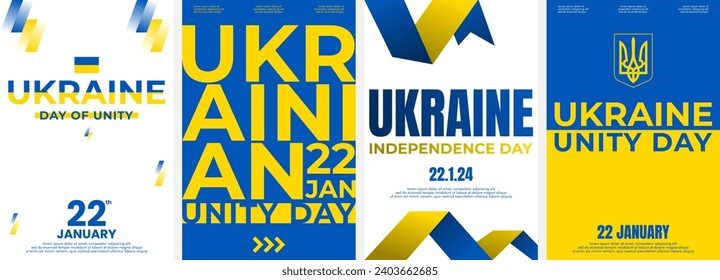 Hintergrund des Unabhängigkeitstags der Ukraine Satz von 4 modernen, einfachen Hintergrund, Vektorgrafik-Stil. Geeignet für Poster, Decken, Anzeigen, Sozialbanner oder Flyer