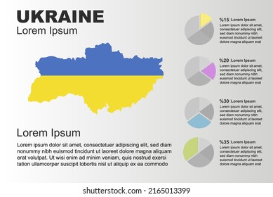 Ukraine infographic general use vector template with pie chart, copy space statistics idea, Ukraine  country flag map with graphic, presentation idea, blank area graph for data, grey background