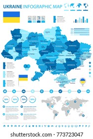 Ukraine infographic map and flag - High Detailed Vector Illustration