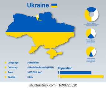 Ukraine Infografische Vektorillustration Illustration, Ukraine Statistical Data Element, Ukraine Information Board mit Flag Karte, Ukraine Karte Flaggendesign