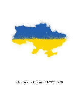 Elemento de diseño de silueta de mapa de manchas de tinta de Ucrania. Silueta de campo negro grunge aislada en fondo blanco. Apoyar a Ucrania en la guerra con Rusia en 2022