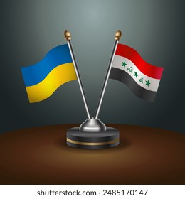 Ukraine and Iraq flag together. Small table flag with color gradient background