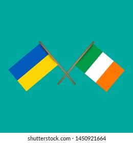 Ukraine and Ireland crossed flags.Language learning or travel concept. flat design.
