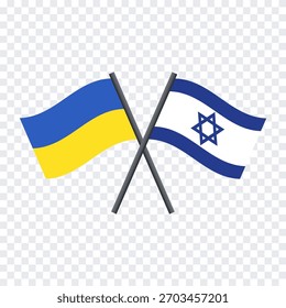 Ukraine and Israel crossed flags. Vector illustration on a transparent background.