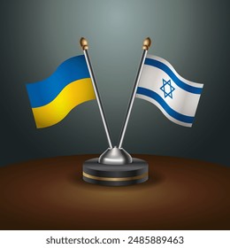 Ukraine and Israel flag together. Small table flag with color gradient background