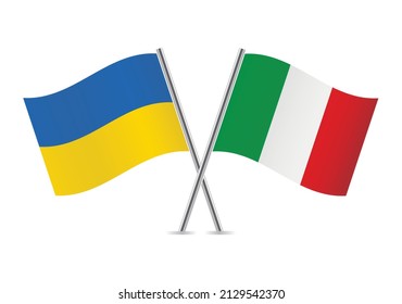 Ukraine and Italy crossed flags. Ukrainian and Italian flags, isolated on white background. Vector icon set. Vector illustration.