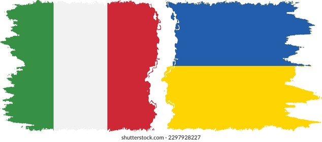 Ukraine and Italy grunge flags connection, vector