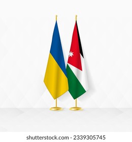 Ukraine and Jordan flags on flag stand, illustration for diplomacy and other meeting between Ukraine and Jordan. Vector illustration.