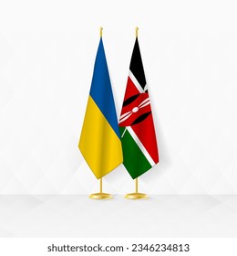 Ukraine and Kenya flags on flag stand, illustration for diplomacy and other meeting between Ukraine and Kenya. Vector illustration.