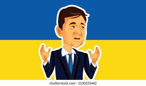 
Ukraine, Kiev, 28 February 2022, Cartoon Portrait of Ukraine President Volodymyr Zelensky. Caricature of the Ukrainian leader talking
