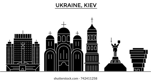 Ukraine, Kiev architecture vector city skyline, travel cityscape with landmarks, buildings, isolated sights on background