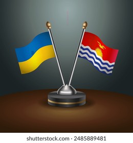 Ukraine and Kiribati flag together. Small table flag with color gradient background