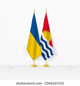Ukraine and Kiribati flags on flag stand, illustration for diplomacy and other meeting between Ukraine and Kiribati. Vector illustration.