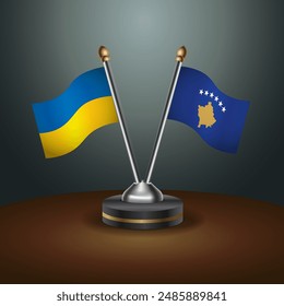 Ukraine and Kosovo flag together. Small table flag with color gradient background