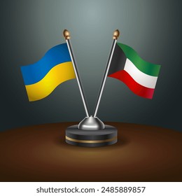 Ukraine and Kuwait flag together. Small table flag with color gradient background