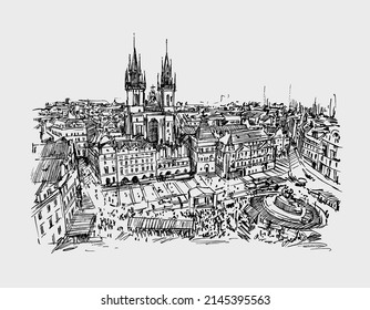 Ukraine Kyiv city before war hand drawn sketch